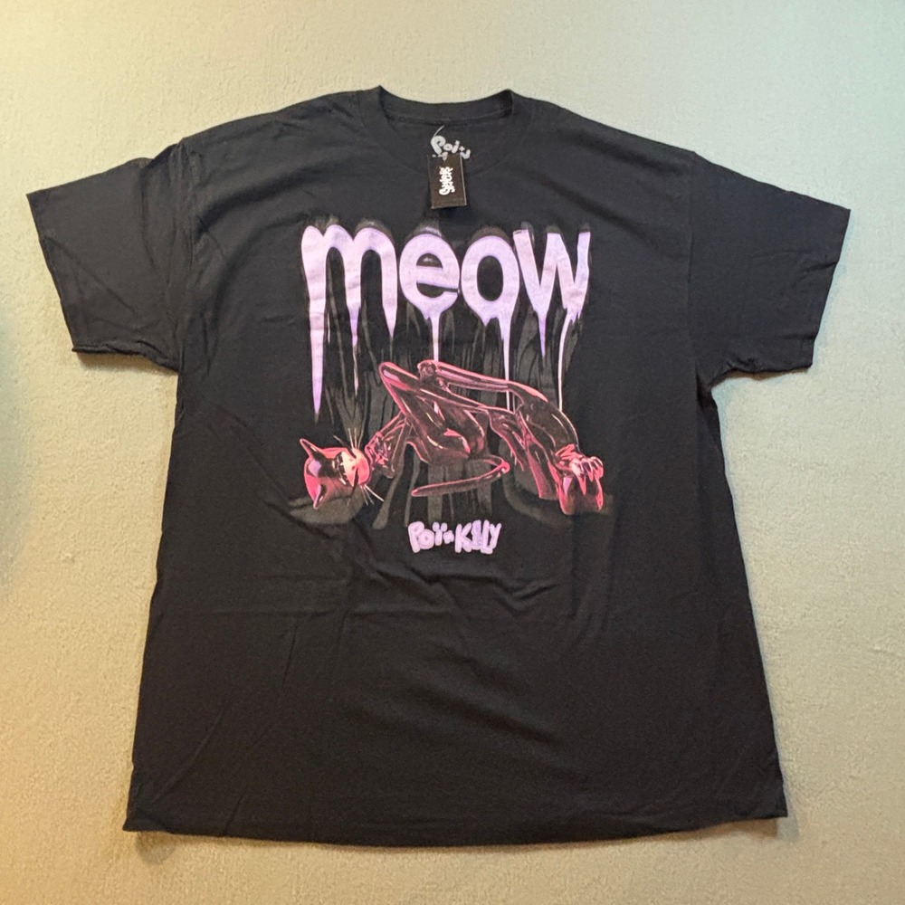 Poi + Keely Meow Cat Graphic T-Shirt Mens XL Black Goth Emo Punk NEW WITH TAGS